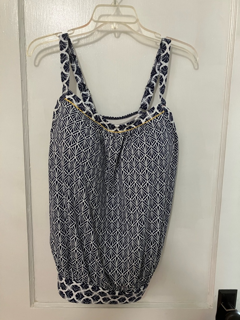 Lands' End Navy and White Geometric Tankini Swim Top 12D